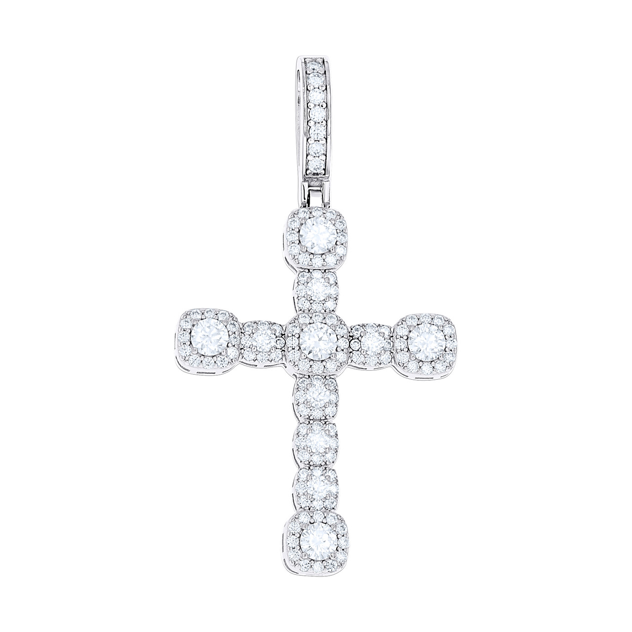 925 Sterling Silver Moissanite Religious Charm Segmented Cross Pendant ...