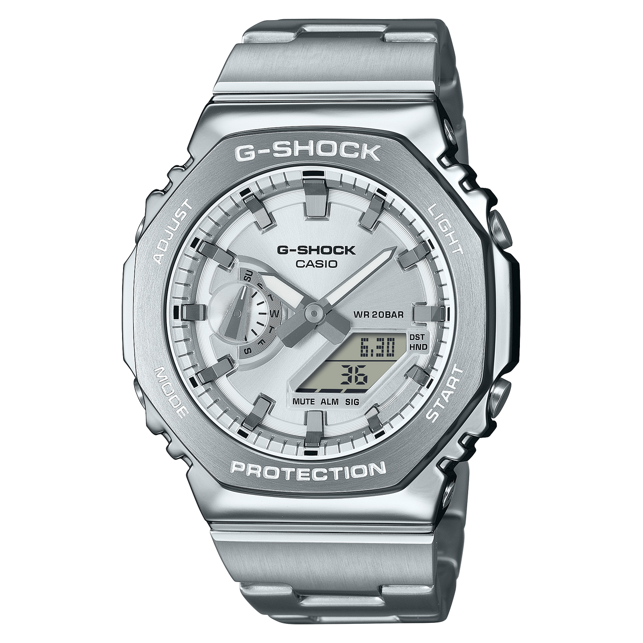 Casio G-Shock GM2100D Stainless G-Steel Silver Digital Analog 2100