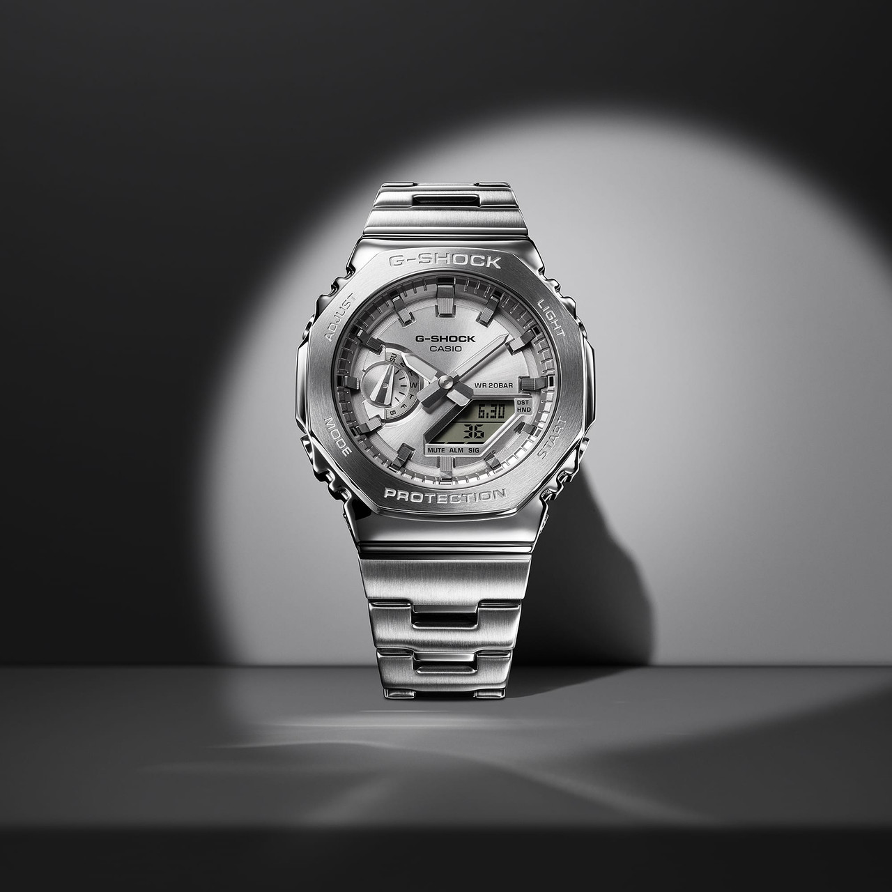 Casio G-Shock GM2100D Stainless G-Steel Silver Digital Analog 2100