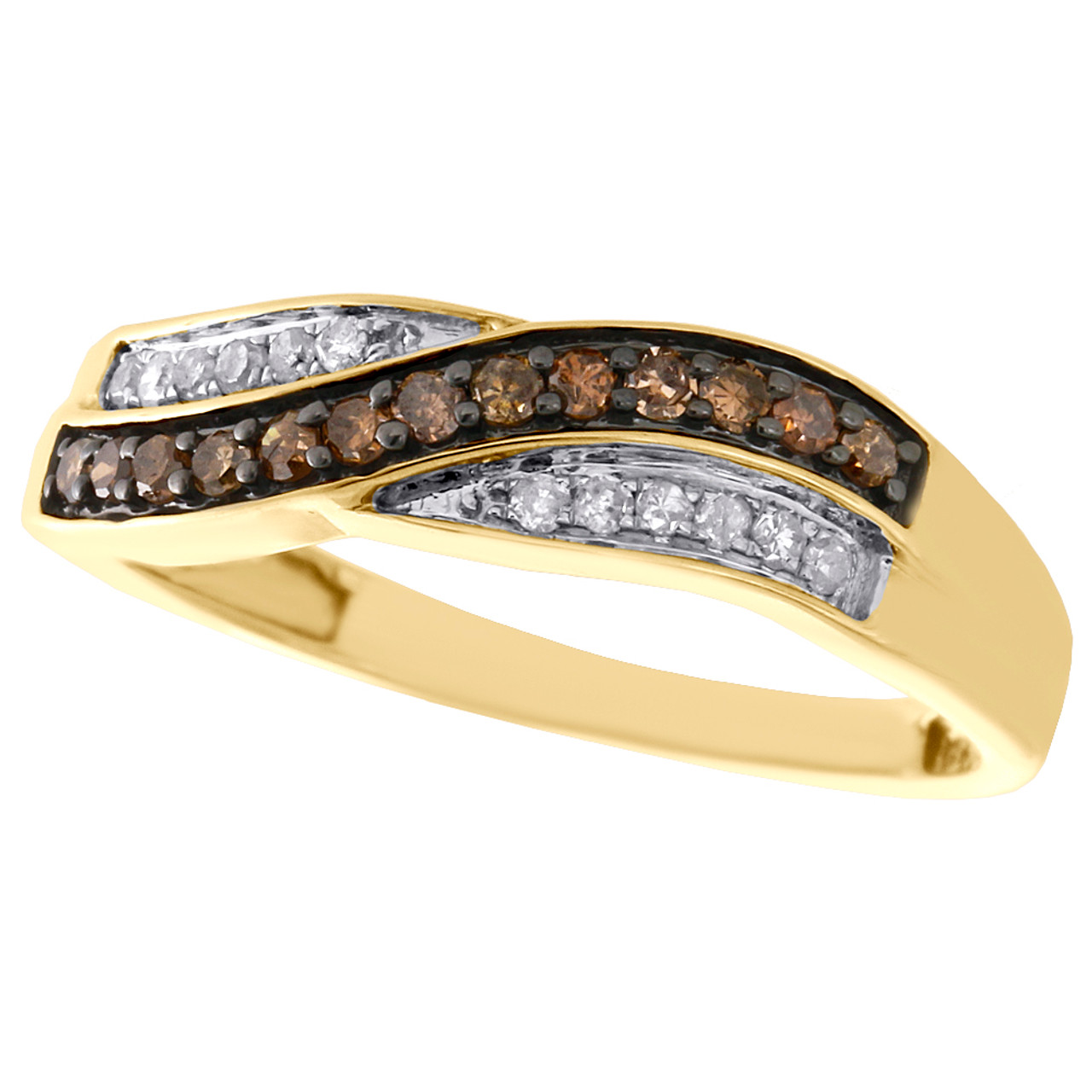 0.20 CT 10K Yellow Gold Round Diamond Ladies Swirl Anniversary Wedding Band Ring 