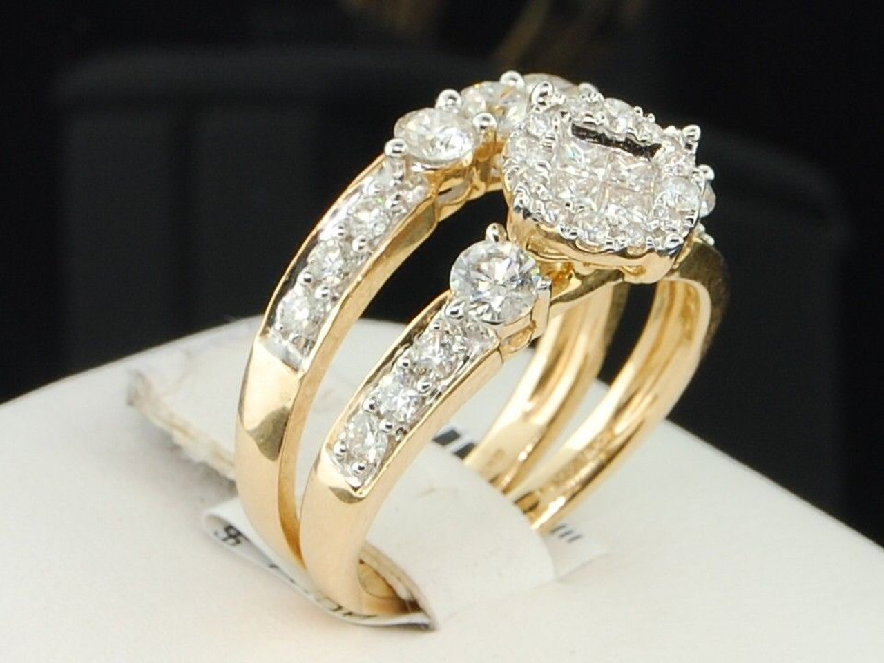 Ladies 14K Yellow Gold Diamond Engagement Ring Wedding Band Bridal Set 1.50  Ct.