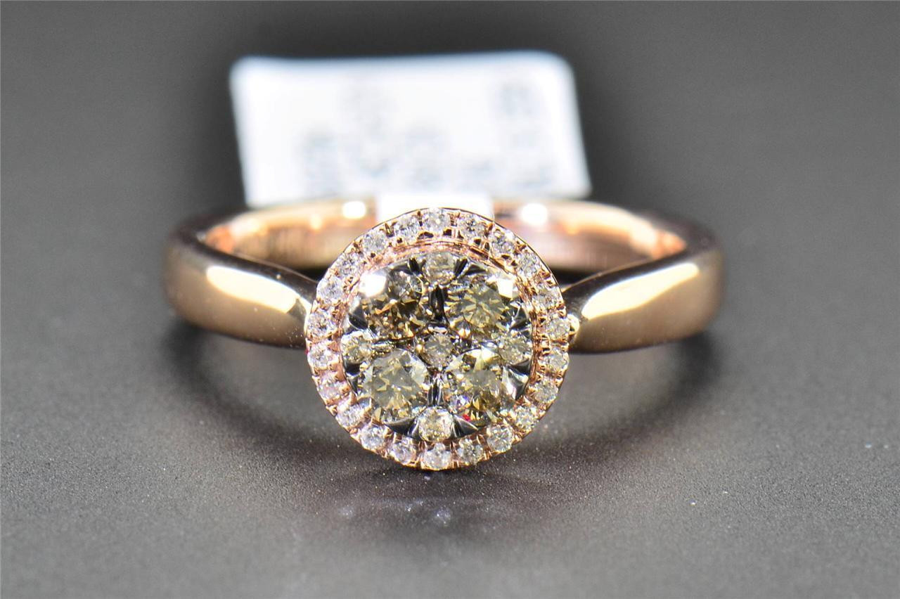 Bague de fian ailles diamant marron champagne halo taille ronde or