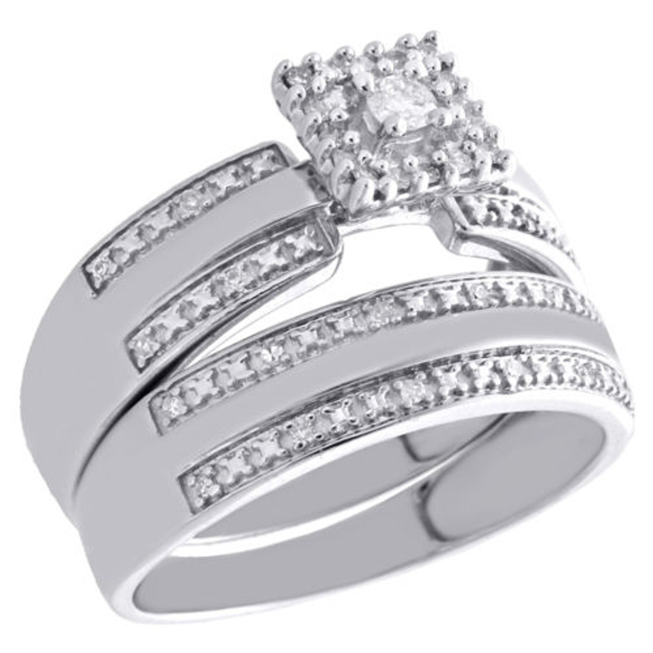 925 Sterling Silver Mens Cubic Zirconia Trio Channel Set Ring