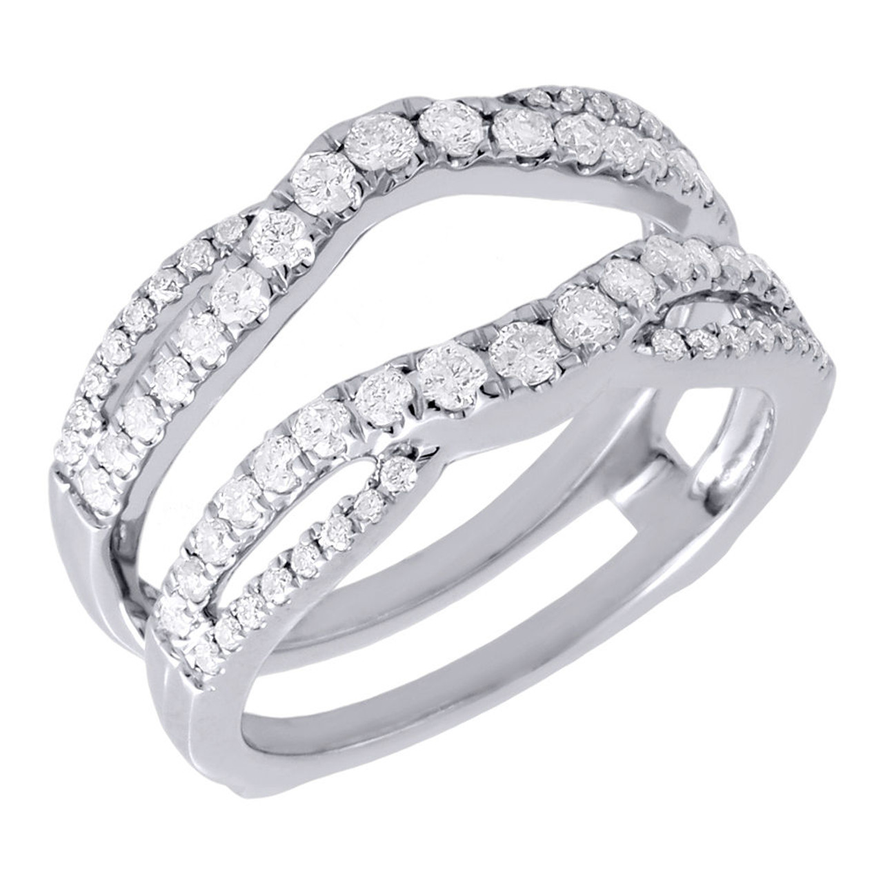 Bague rehausseur de diamants dames 14k or blanc coupe ronde