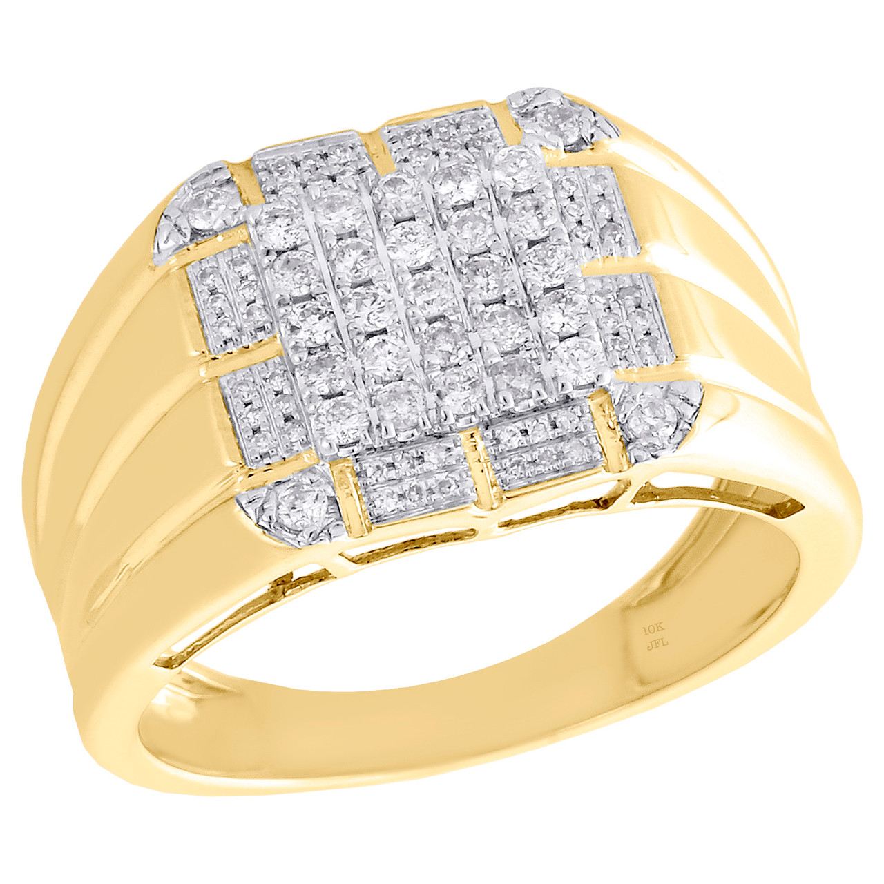 10K Yellow Gold Diamond Step Shank Cluster Statement Fancy