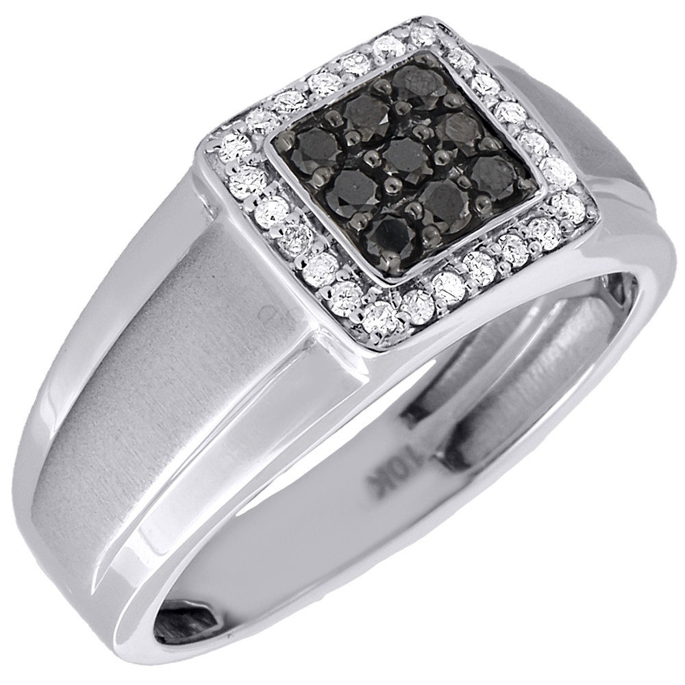 Black Diamond Wedding Band 10K White Gold Square Men's Engagement