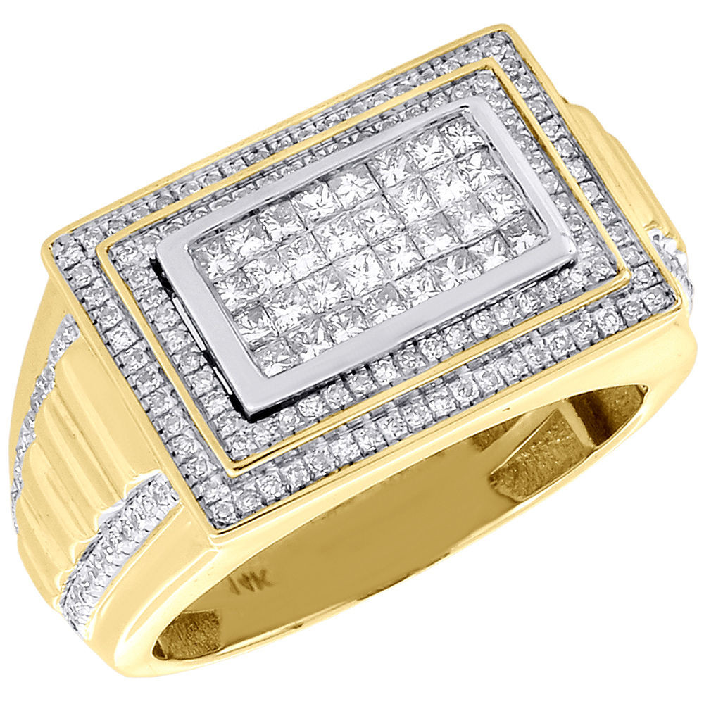 14K Yellow Gold Diamond Wedding Band Mens Princess Cut Fashion