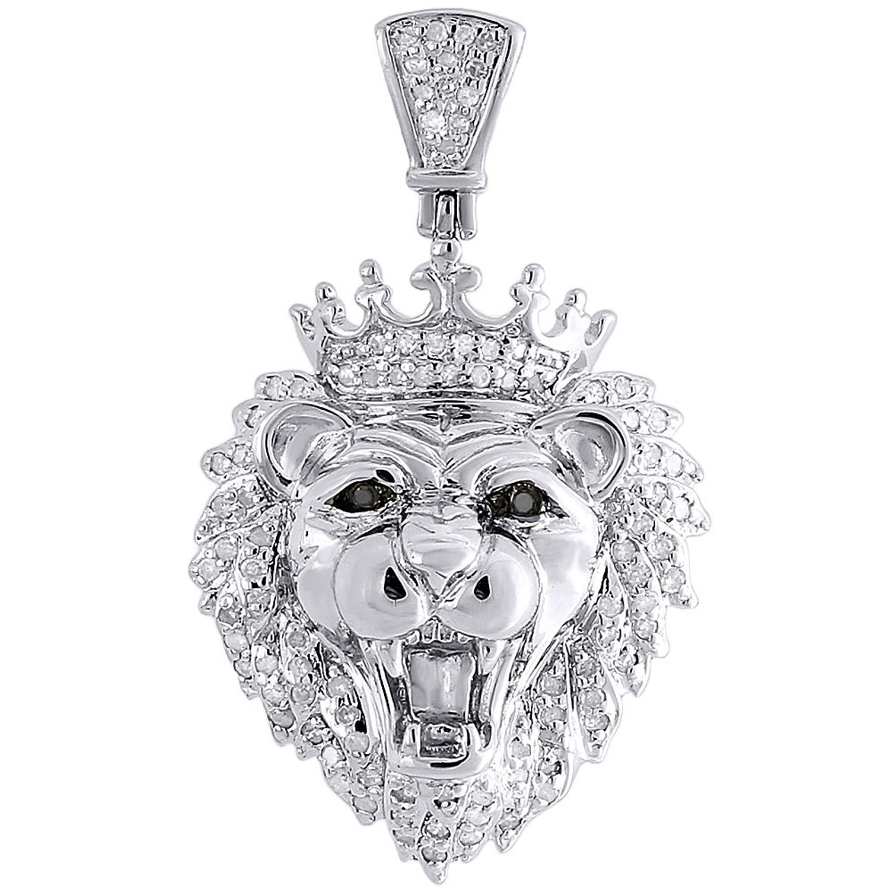 Diamond Mini King Crown Lion Head Pendant 925 Sterling Silver Charm 0 36 Tcw Jfl Diamonds Timepieces