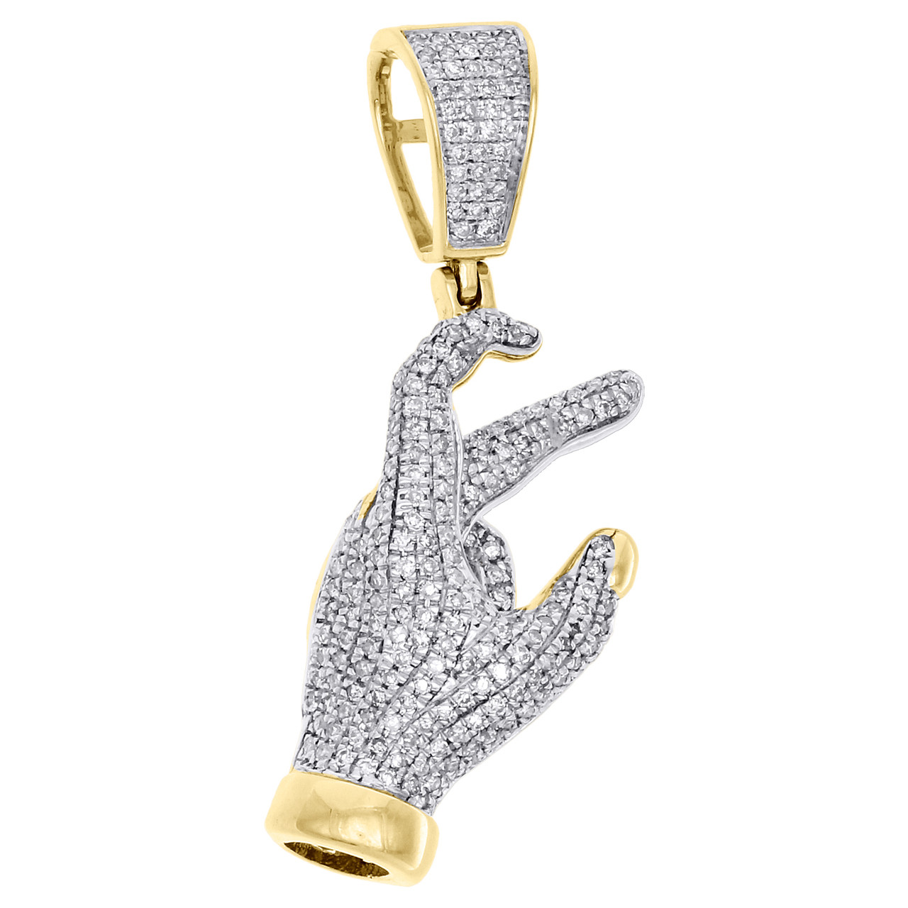 10K Yellow Gold Diamond Eastside Hand Sign Pendant 1.4