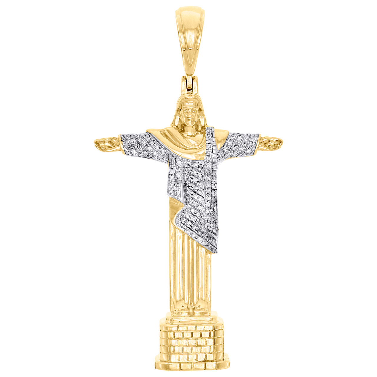 JESUS CHARM 10K ジーザス10k メレダイヤ 10K Yellow Gold Diamond Christ Redeemer Statue Jesus Pendant 2.15
