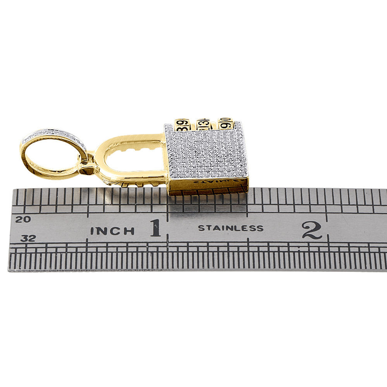 10K Yellow Gold Diamond Padlock Lock Code Pendant 1.45 Mens Pave Charm  0.44 Ct. 
