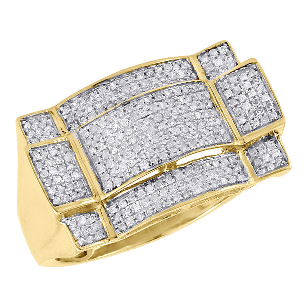 10K Yellow Gold Mens Diamond Round Cut Square Top Fashion Pinky