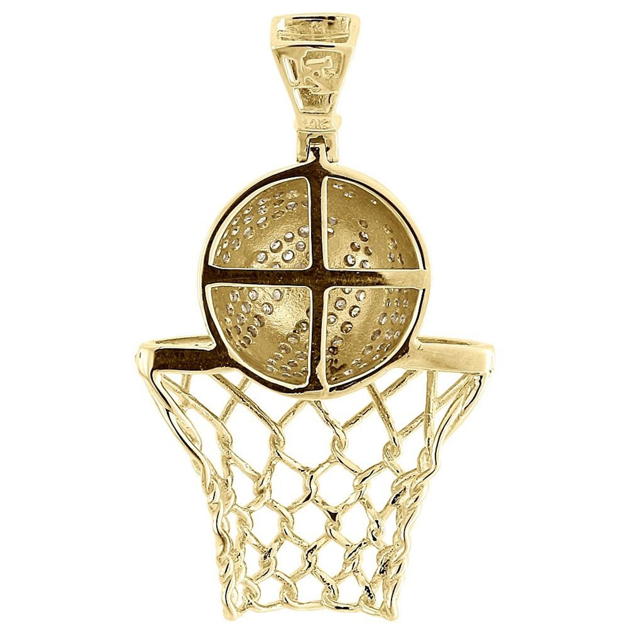 14K Yellow Gold Diamond-Cut Basketball & Net Charm