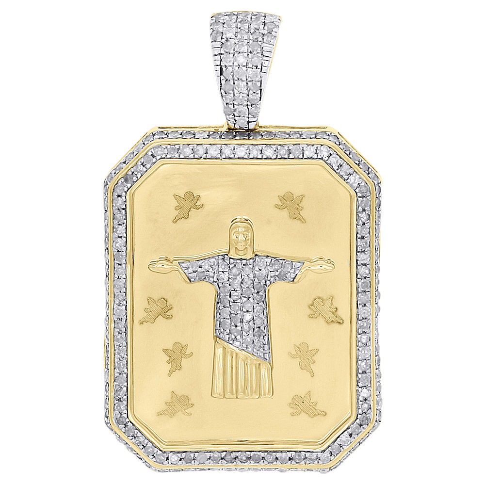 10K Yellow Gold Diamond Christ the Redeemer Statue Pendant Frame Charm