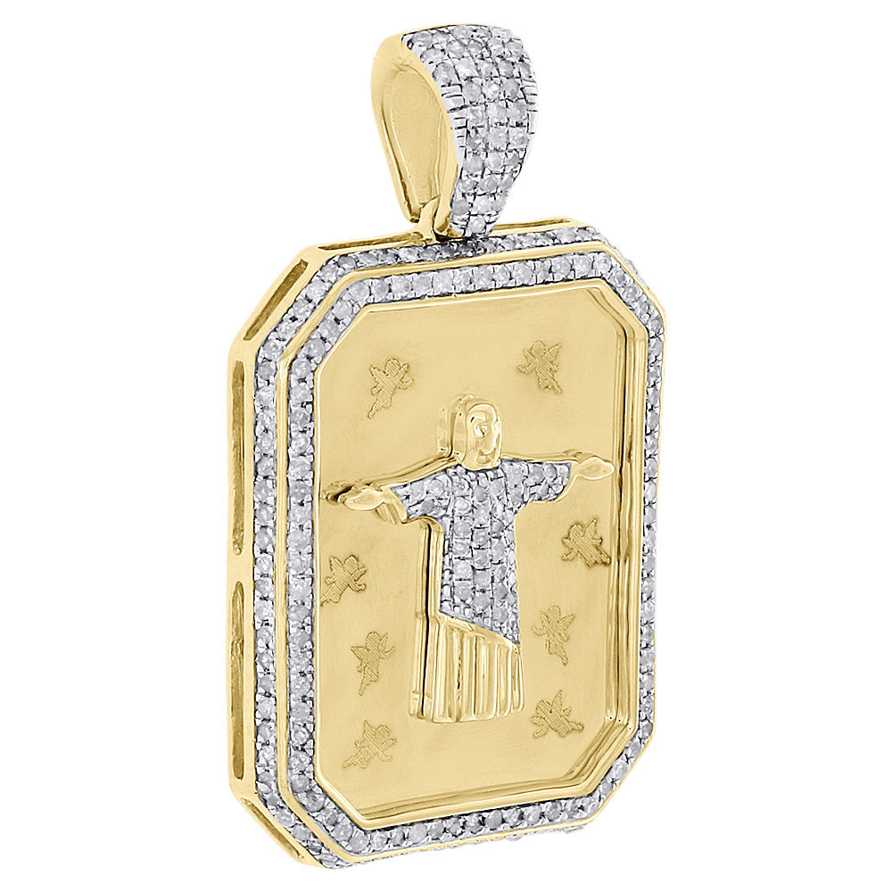 10K Yellow Gold Diamond Christ the Redeemer Statue Pendant Frame Charm