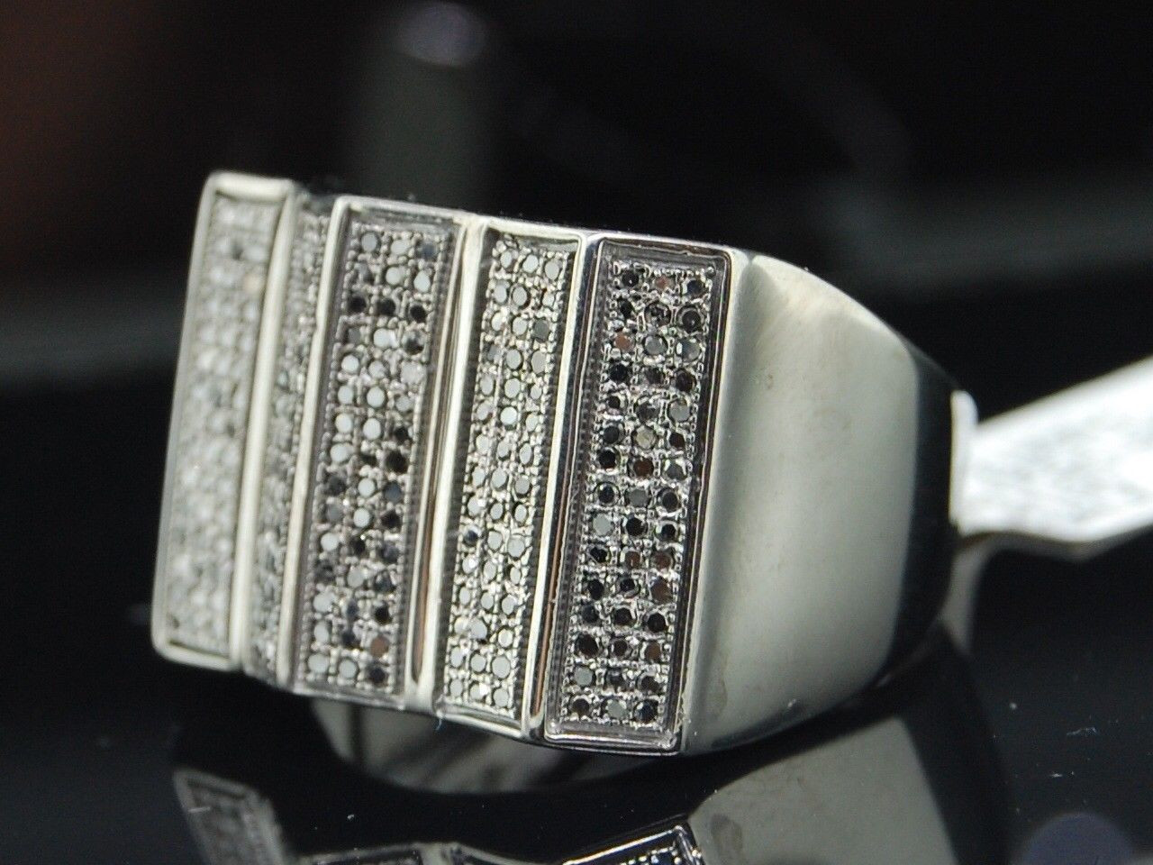 Diamond Pinky Ring Sterling Silver Mens Pave Fashion Designer