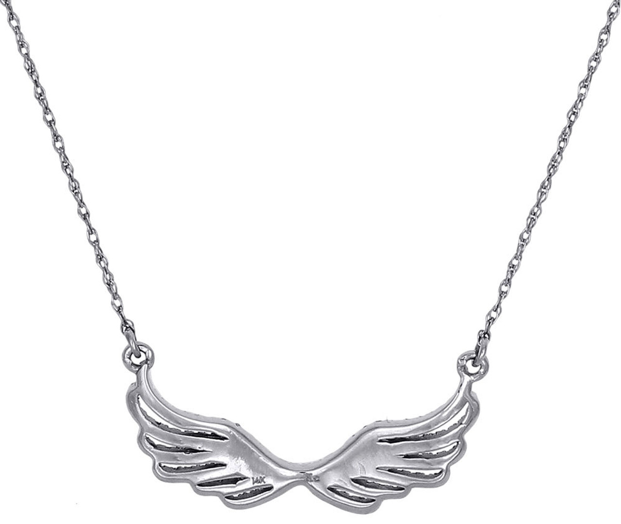 Diamond Angel Wings Pendant 14K White Gold Fashion Charm Cable Chain 0.25  CT.