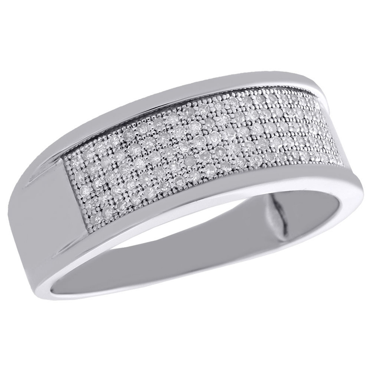 925 Sterling Silver Pave Diamond Wedding Band Mens 8mm Engagement