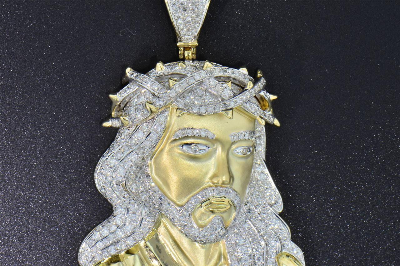 Diamond Jesus Crown of Thorn Pendant 10K Yellow Gold Round Cut