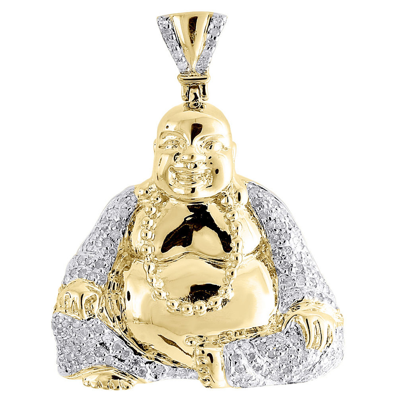 Diamond Laughing Buddha Pendant Mens .925 Sterling Silver Charm