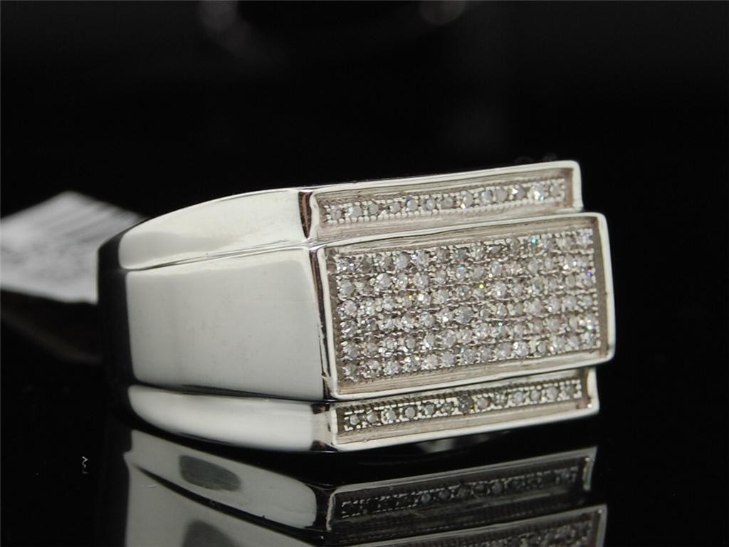 Diamond Pinky Ring Mens .925 Sterling Silver Round Pave Design 1/3