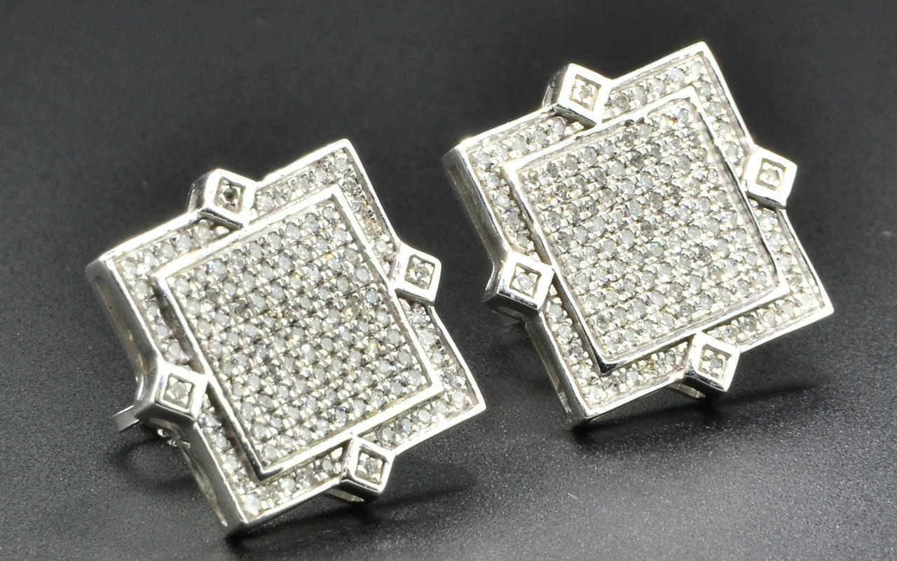 Diamond Earrings Mens 10K Yellow Gold Round Cut Square Studs Fully Iced  0.25 Ct. - JFL Diamonds & Timepieces