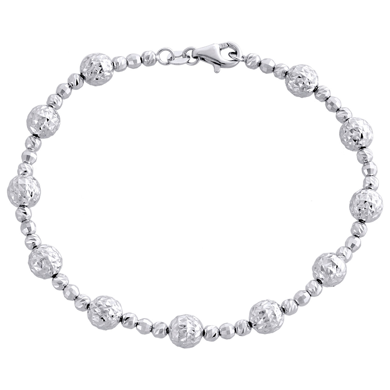 14K White Gold Texture Moon Cut Candy Bead Link 6mm Womens Fancy