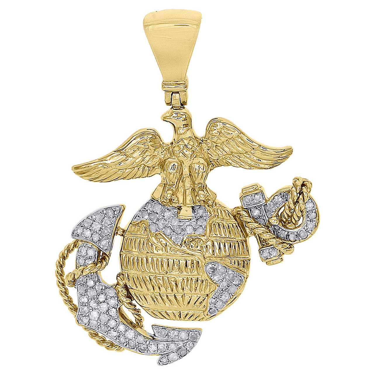 Solid Sterling USMC Eagle Globe and Anchor Necklace - Marine Corps Rings