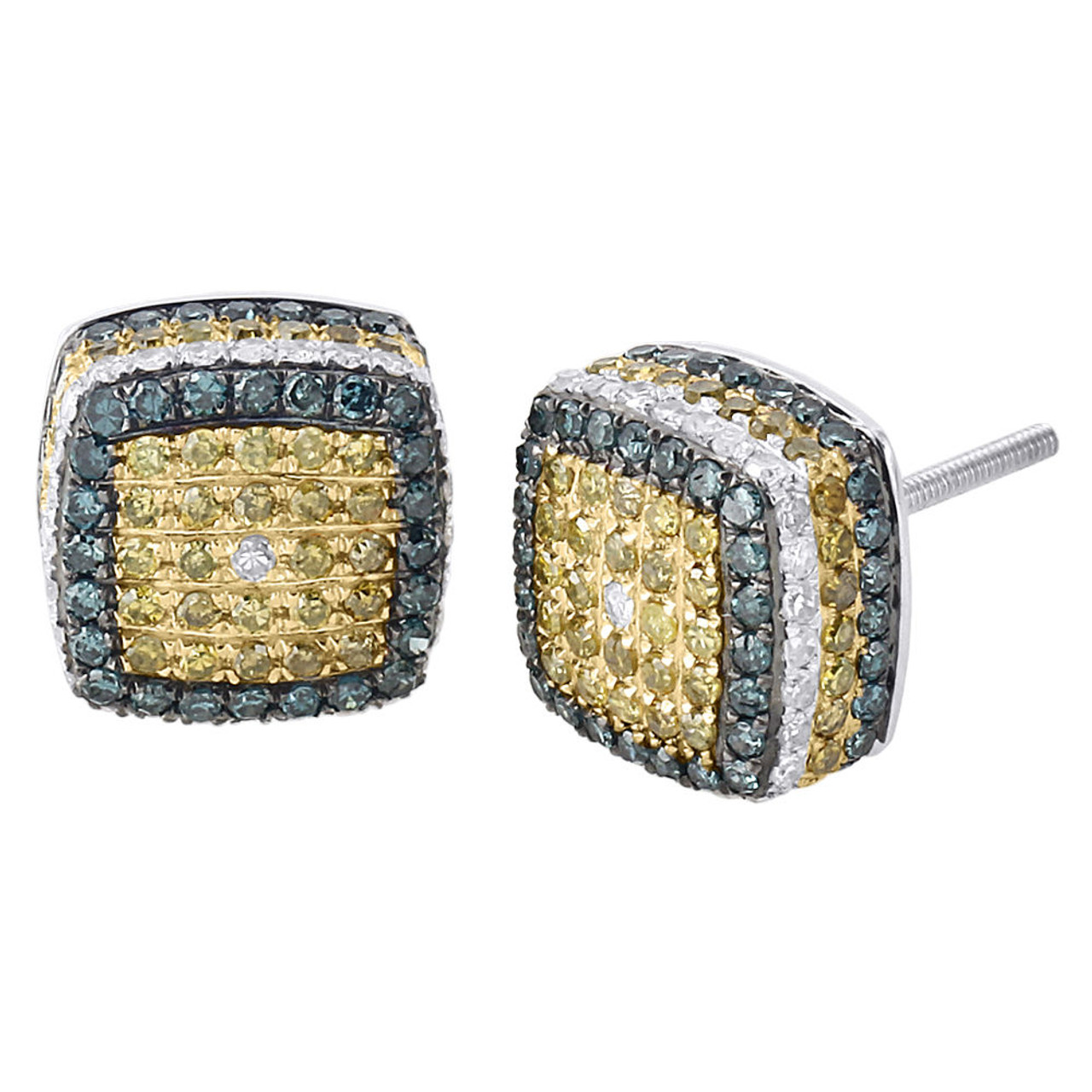Cube Diamond Earrings for Men & Women 10K White Gold Square Stud