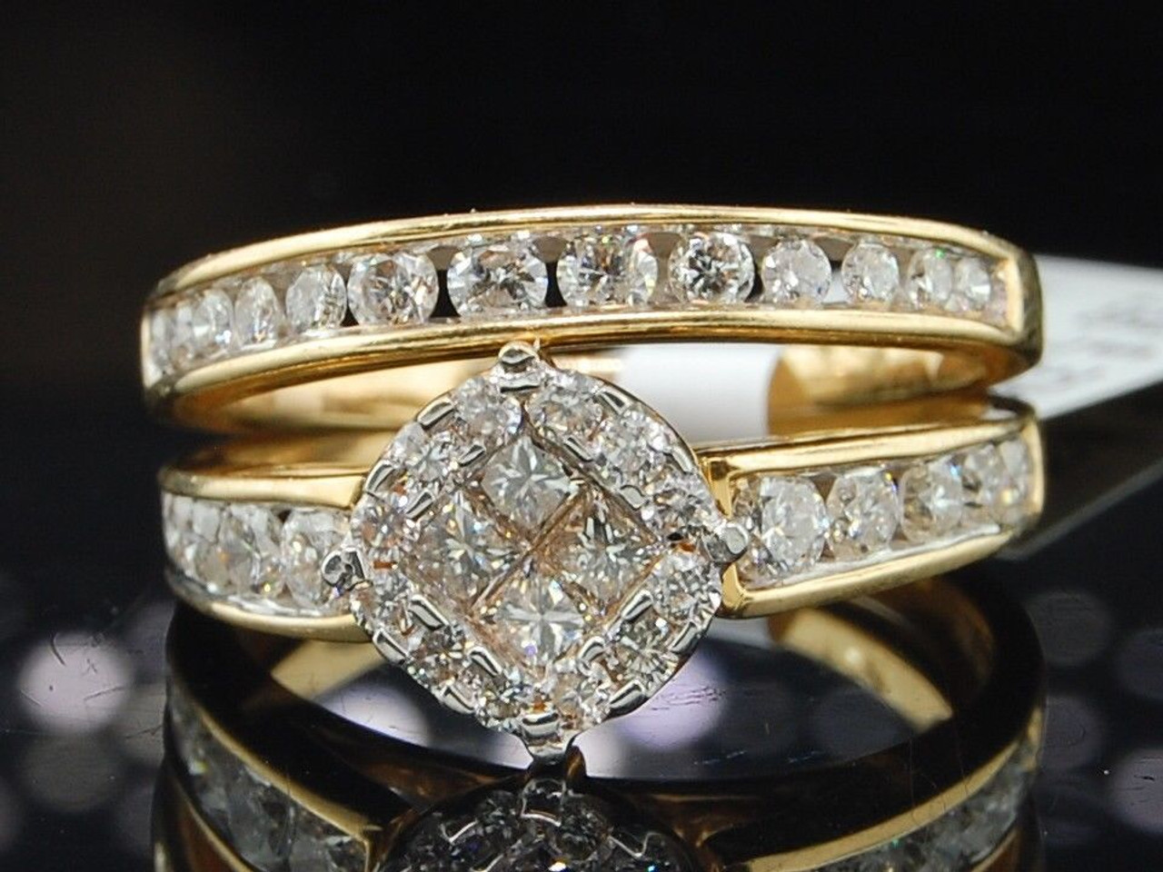 Anello di fidanzamento con diamanti da donna in oro giallo 14 carati Set da  sposa in 2 pezzi da 1 ct. - Diamanti e orologi JFL