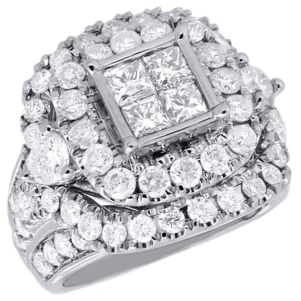 Anillo de compromiso de boda de oro blanco de 14 quilates para mujer con  corte redondo y princesa, 4 quilates. - Diamantes y relojes JFL