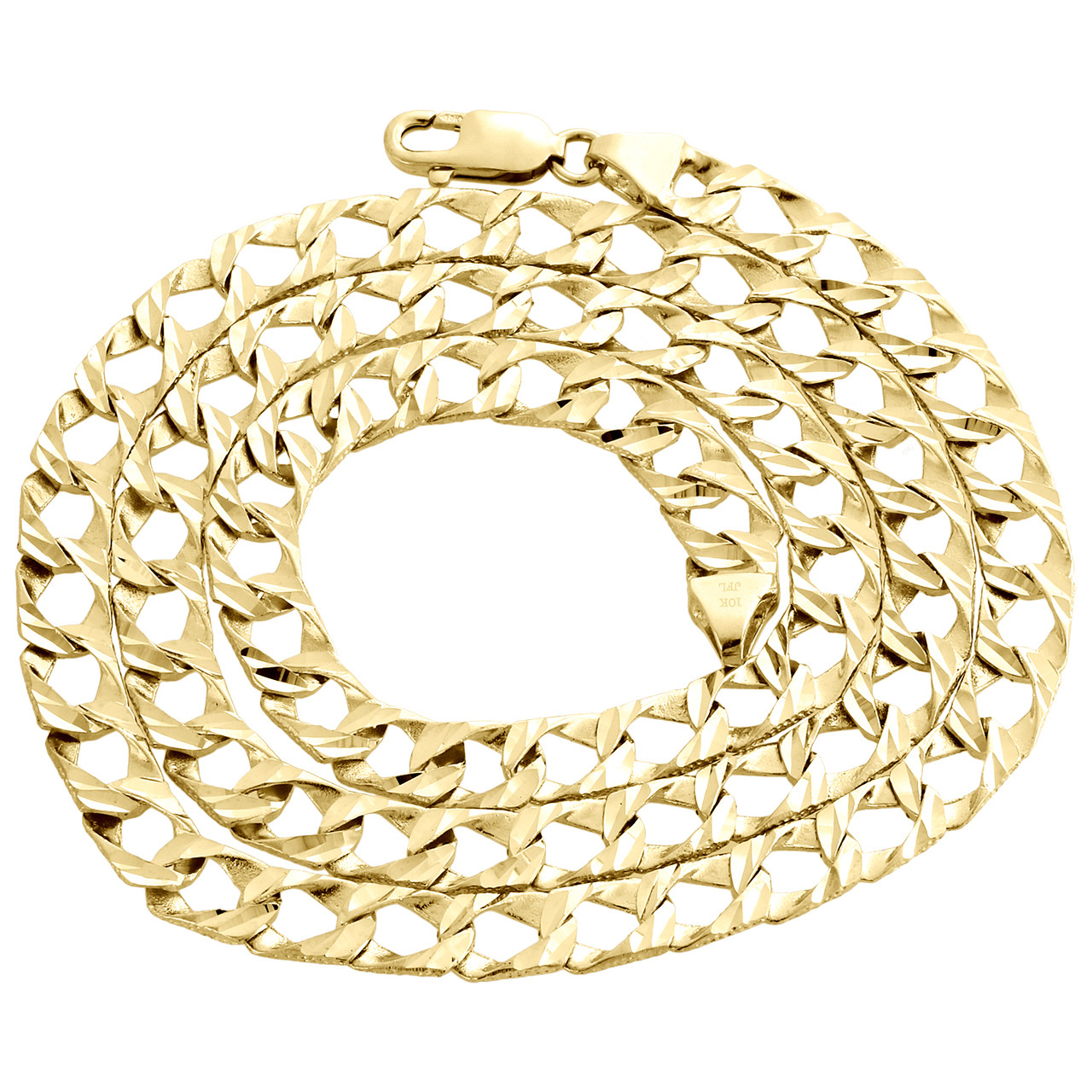 10K Yellow Gold Solid Matte Diamond Cut Fancy Cuban Link Chain 8mm Necklace  26