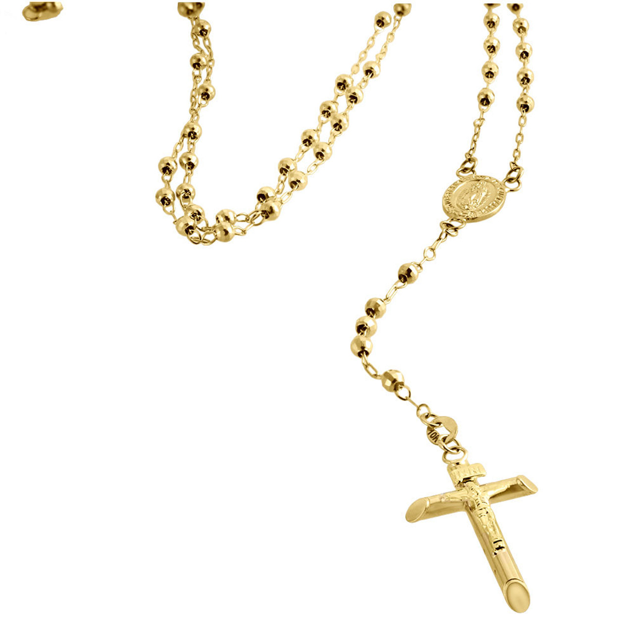 10K Gold Rosary Cross Pendant with Diamond - Me&Ro