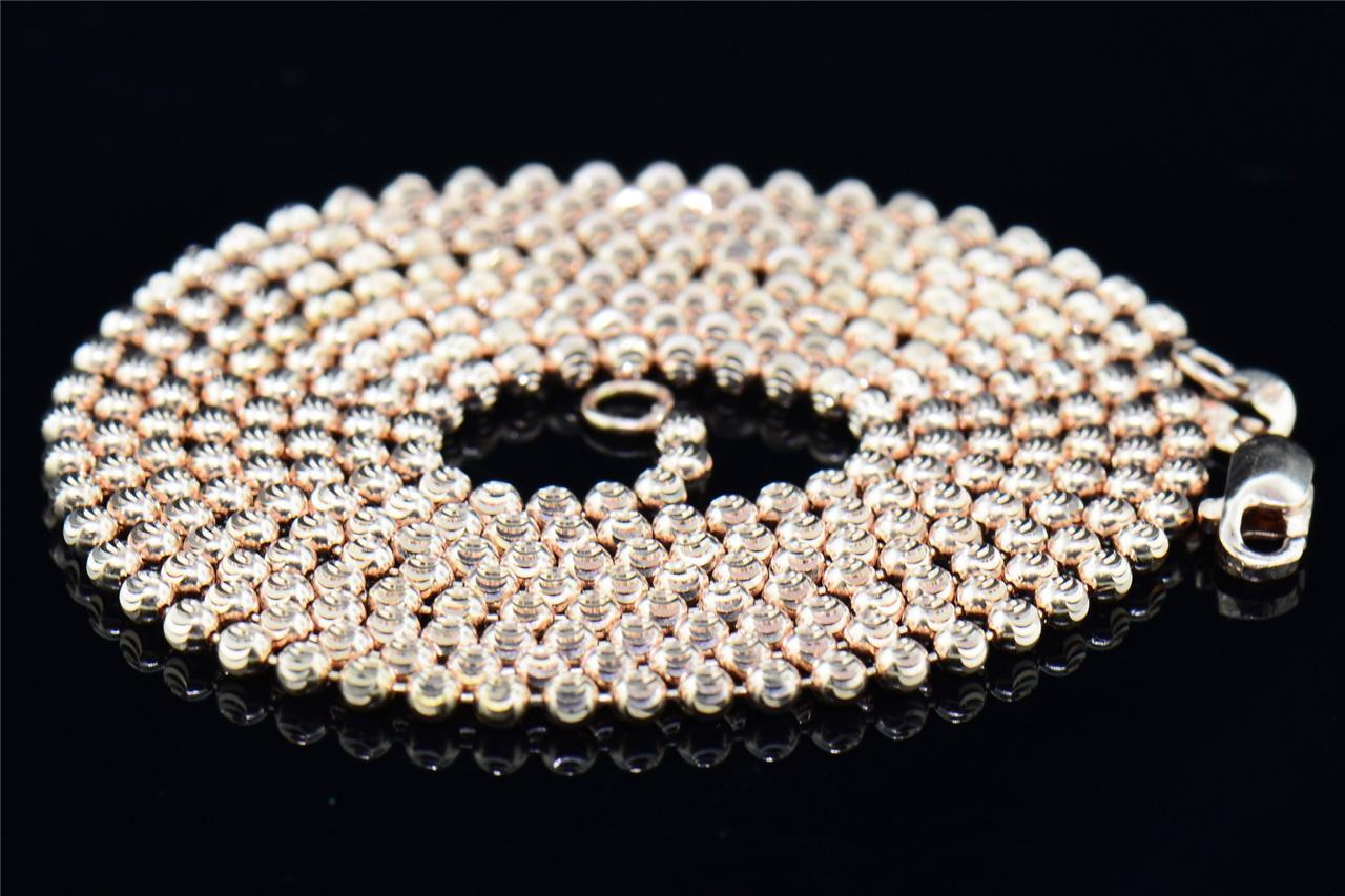 Mens 2mm 10K Rose Gold Beaded Moon Cut 