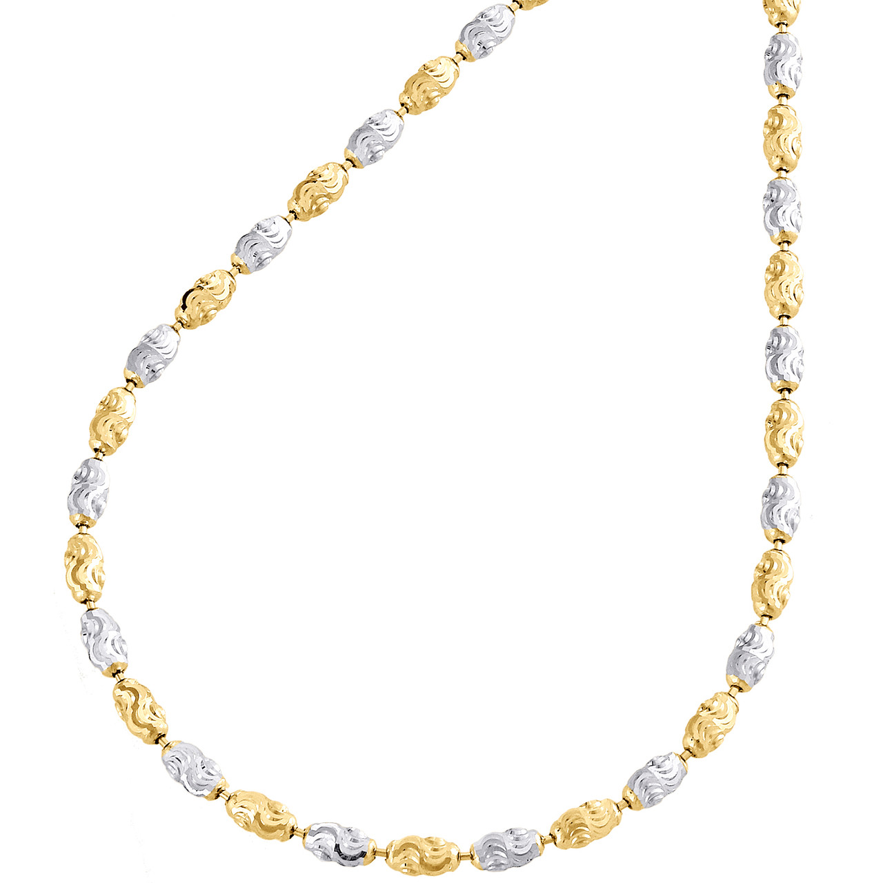 10K Two Tone Gold 2MM Typhoon Moon Cut Italian Bead Chain Necklace 16 - 24  Inch