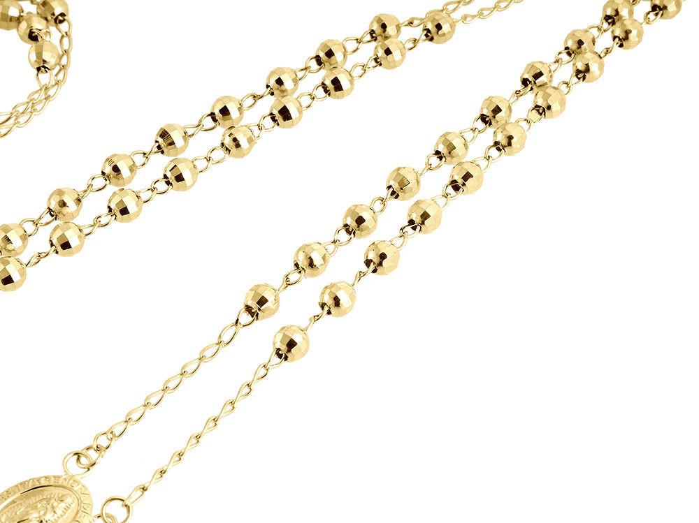 Gold Rosary Diamond Cut Necklace Chain 