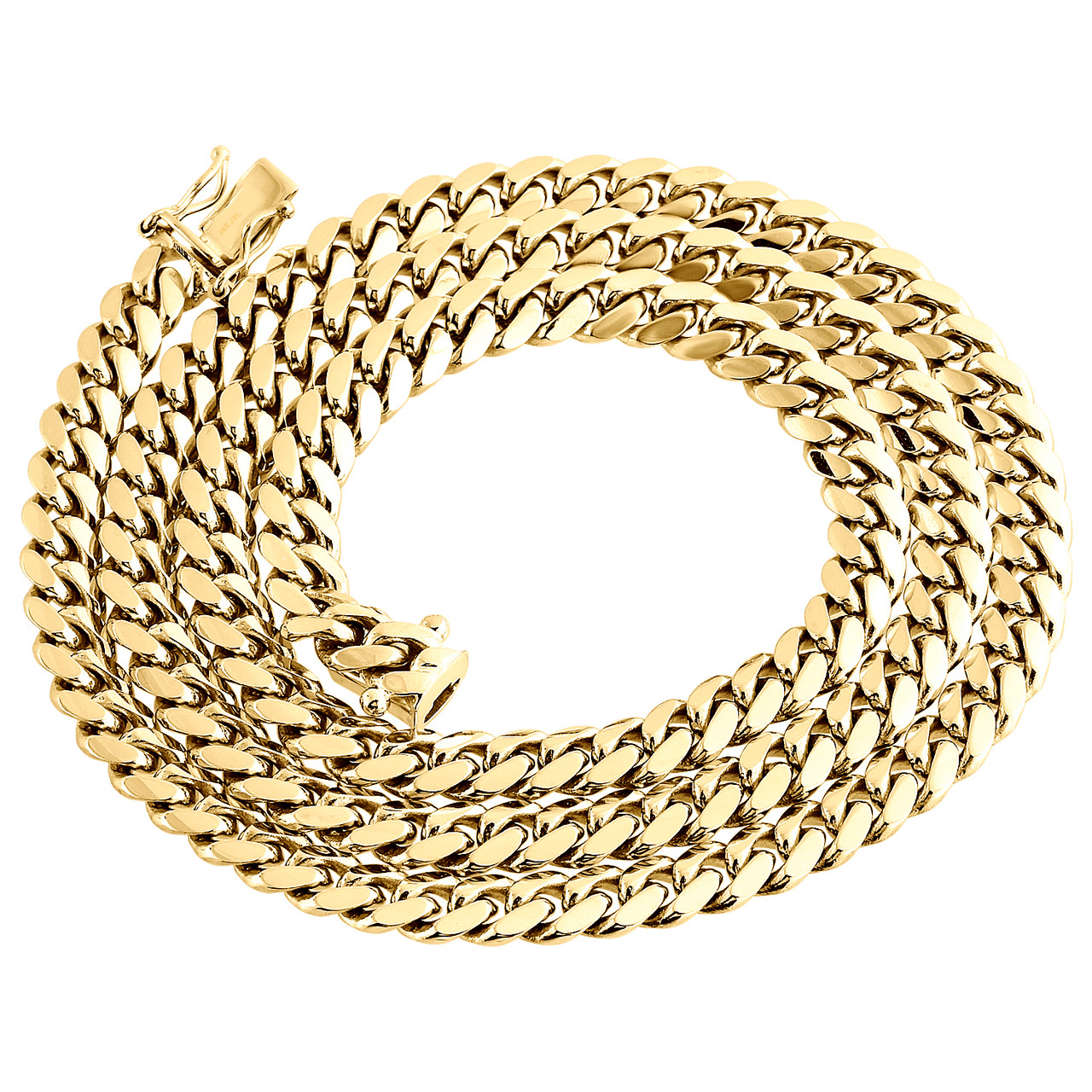 14K Yellow Gold Solid Miami Cuban Link Chain 6mm Box Clasp Necklace 24 ...