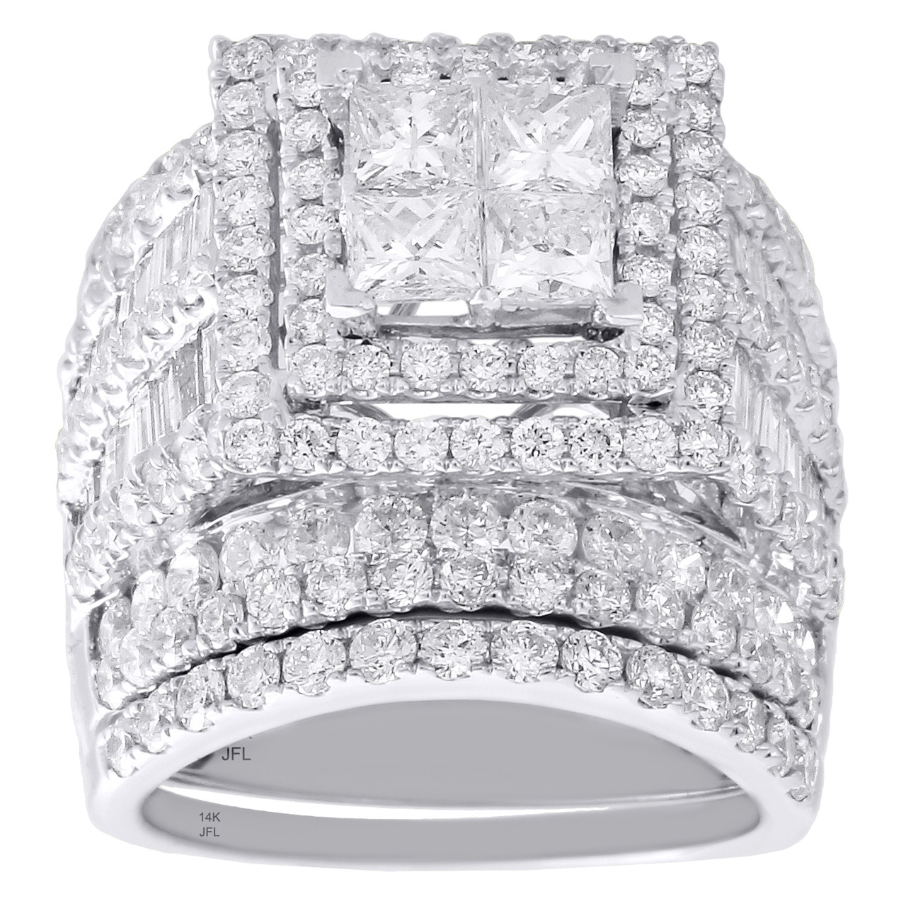 14K White Gold Baguette Diamond Bridal Set Engagement Ring + Wedding ...