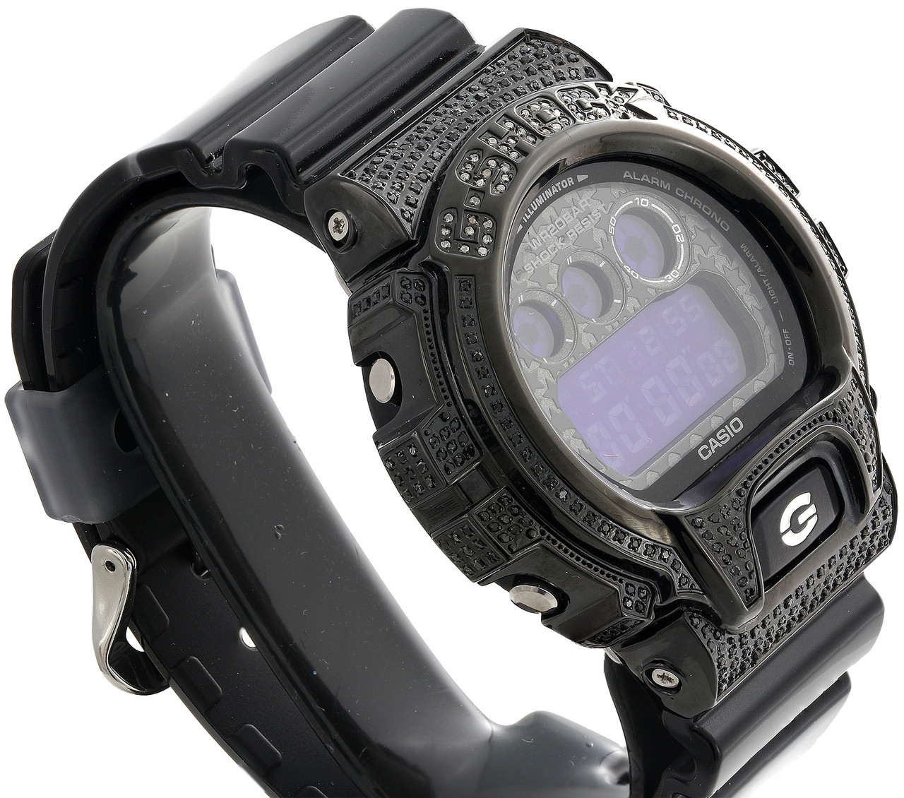 Mens Casio DW6900C 8DR G Shock Black Grey Digital Real Diamond Watch Case 2.5 CT