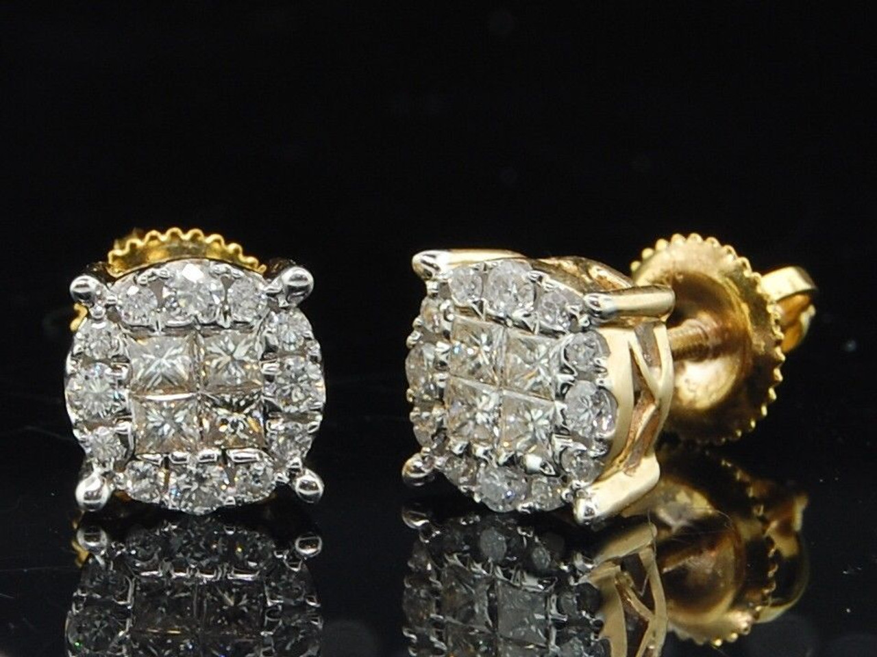 9 Carat Princess Cut Stud Earring In 18K Yellow Gold | Fascinating Diamonds