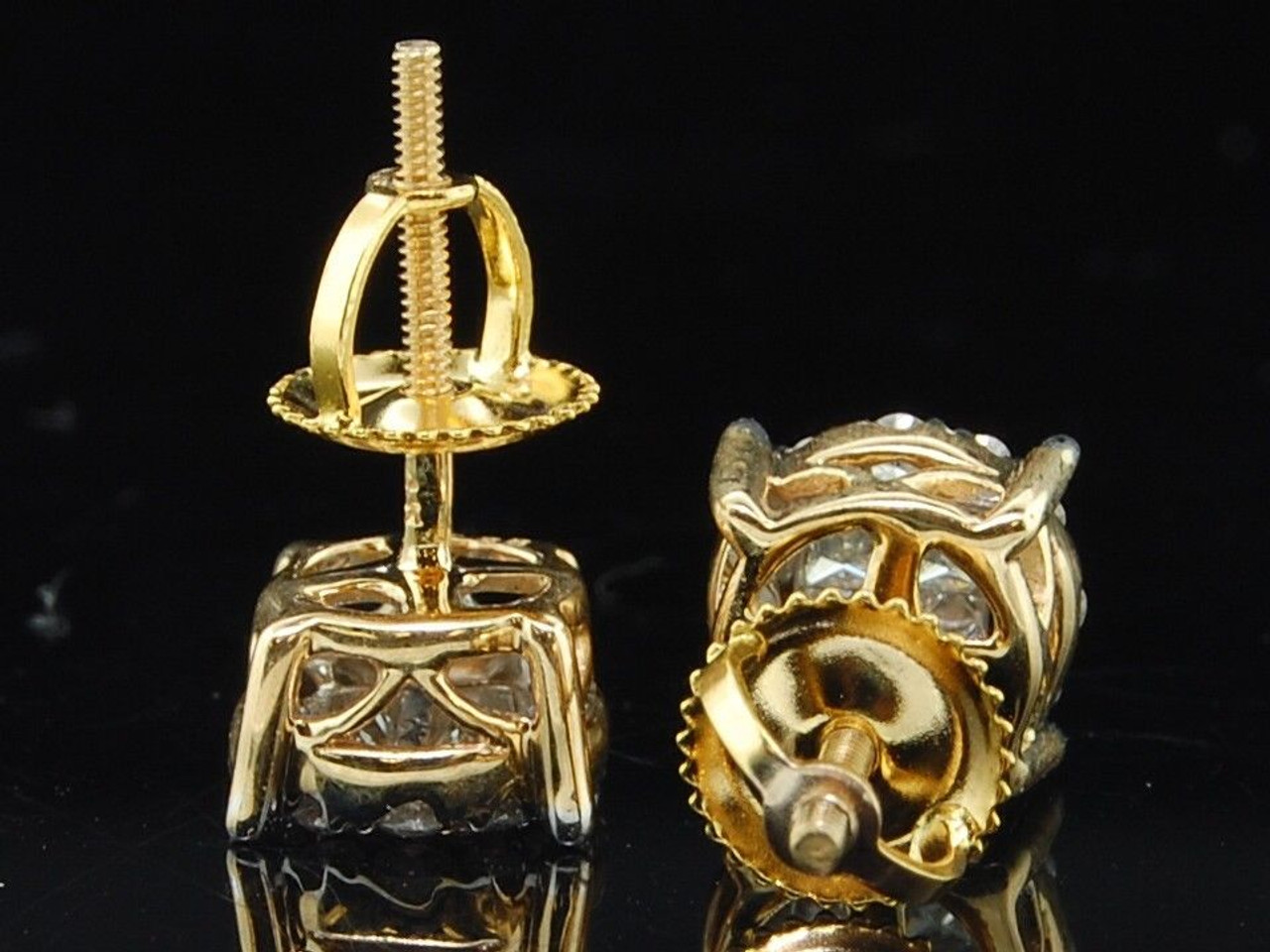 Ladies 14K Yellow Gold Princess Cut Halo Set Diamond Studs Earrings 0.50  Ct. - JFL Diamonds & Timepieces