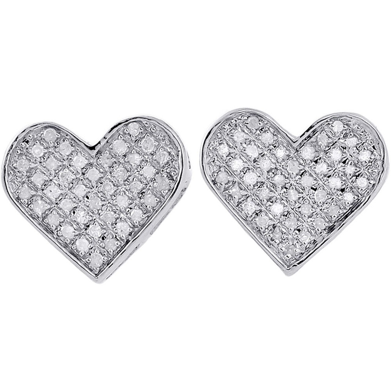 9ct Gold Diamond Pave Heart Stud Earrings