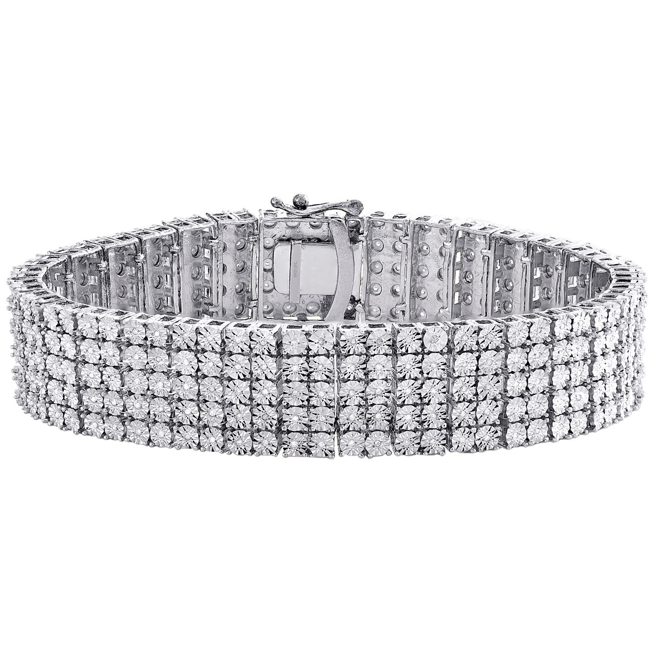 Real Diamond Sterling Silver 5 Row Tennis Bracelet 16mm Miracle