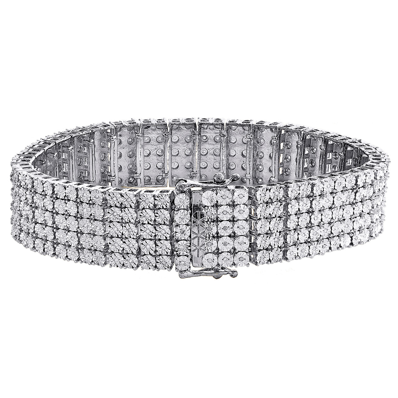 Real Diamond Sterling Silver Row Tennis Bracelet 16mm Miracle