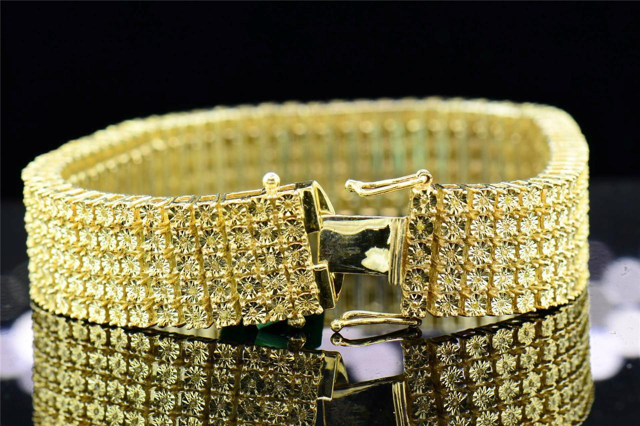 Mens Row Sterling Silver Canary Diamond Bracelet Link