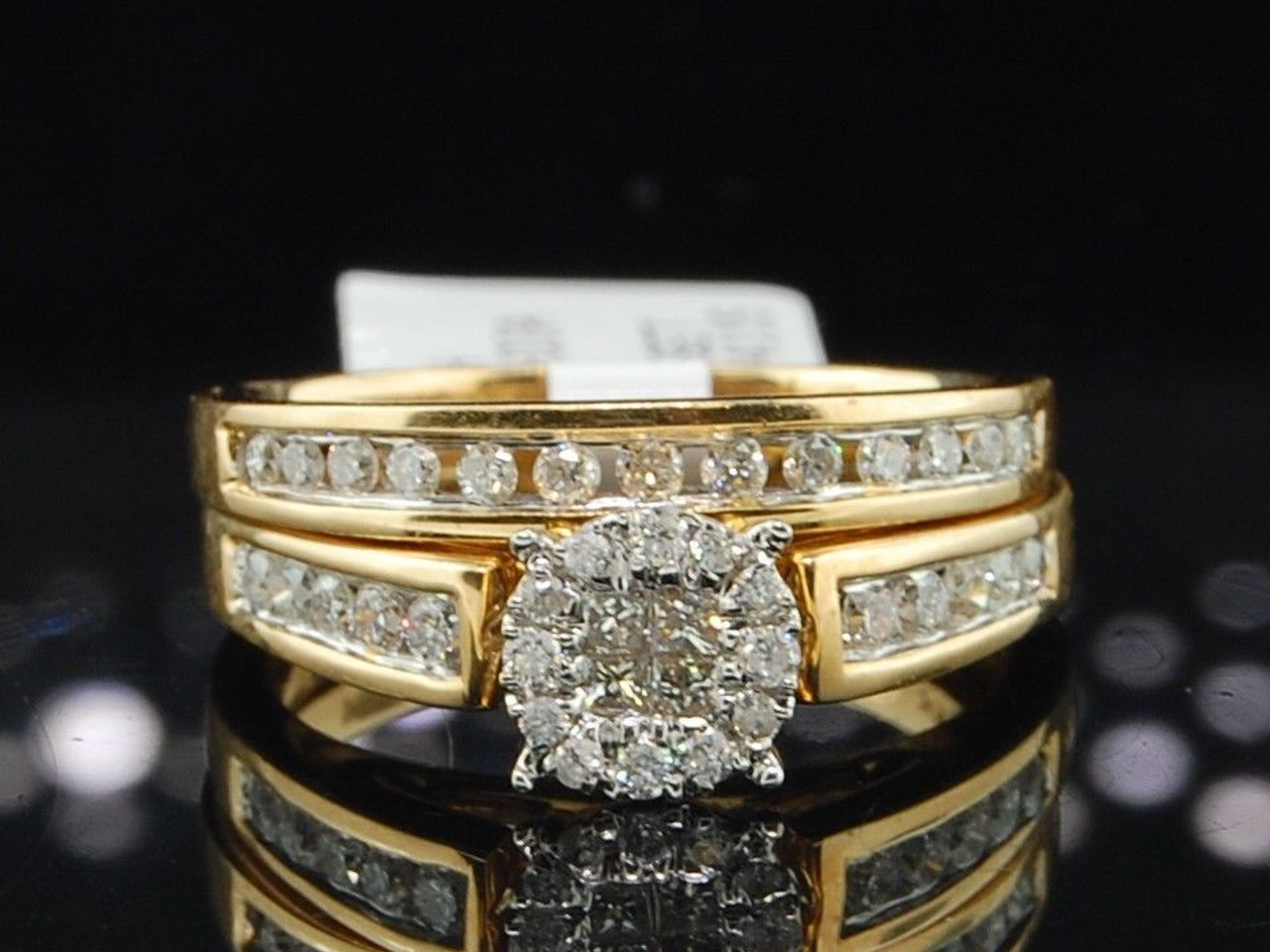 Ladies 14K Yellow Gold Diamond Engagement Ring Wedding Band Bridal Set 0.50  Ct.