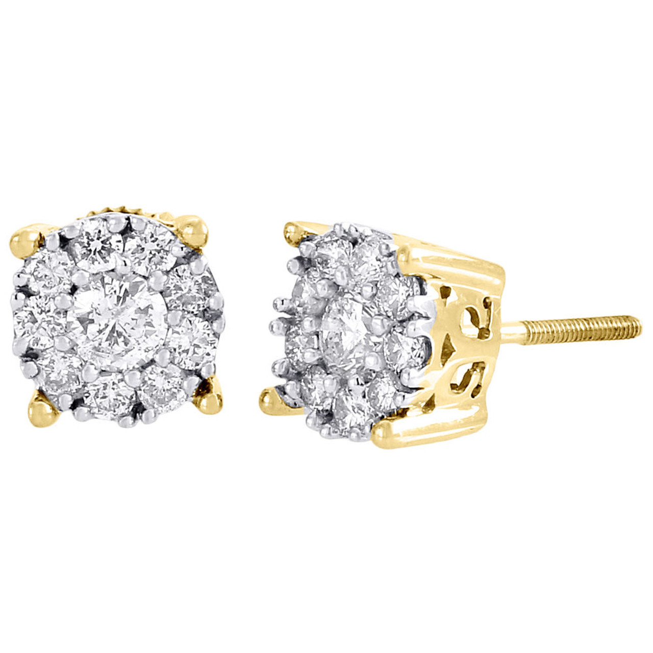 Diamond Solitaire Earrings 14k Yellow Gold Round Cut Design Studs