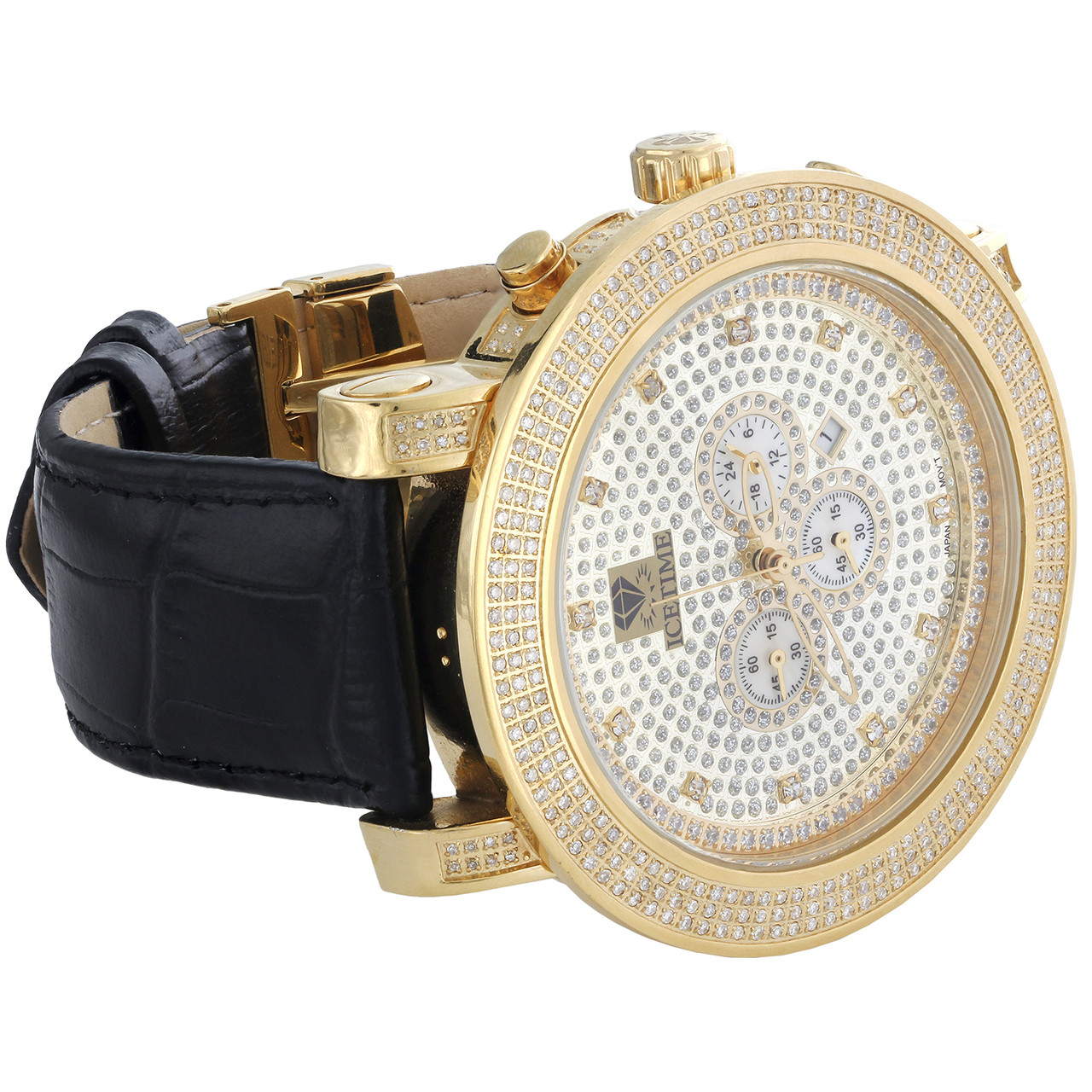 Mens IceTime Crown 52mm Side Case Diamond Watch Joe Rodeo