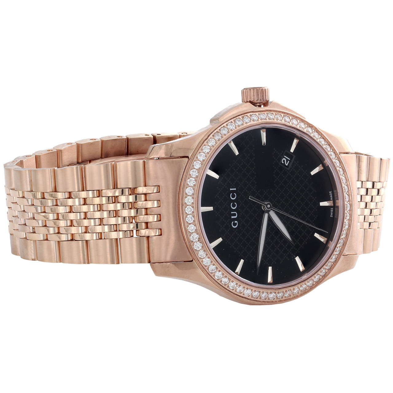 レイラ様GUCCIブローチ Gucci Ya126402 Diamond Watch Black Dial 38mm Stainless Steel Rose