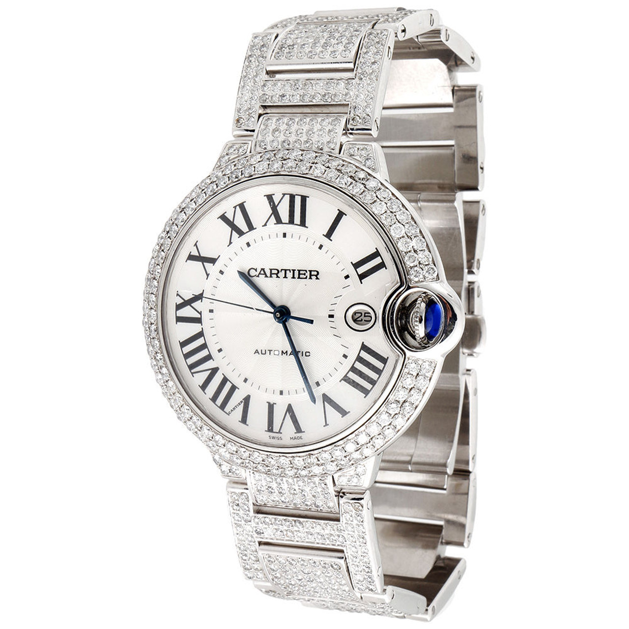 Mens Ballon Bleu de Cartier Large Fully Loaded Diamond 42mm Watch